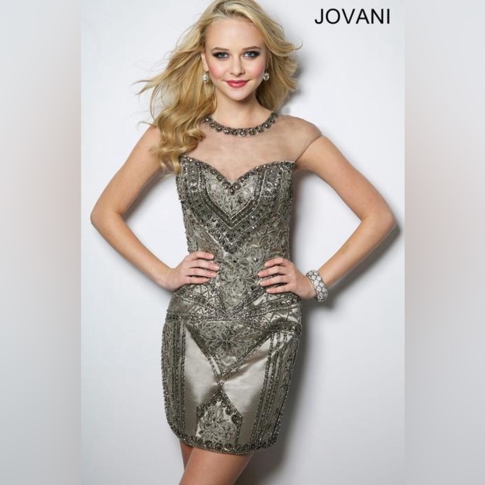 Jovani Gold and Brown Strapless Cocktail Dress